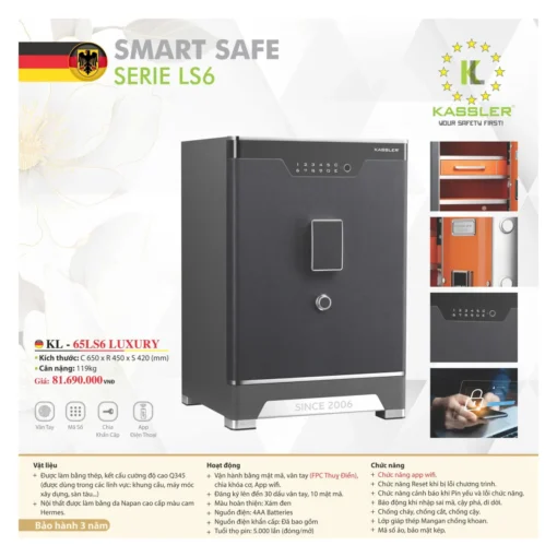 Két sắt Kassler 65LS6 Đen, nội thất cam