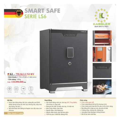 Két sắt Kassler 75LS6 Đen, nội thất cam