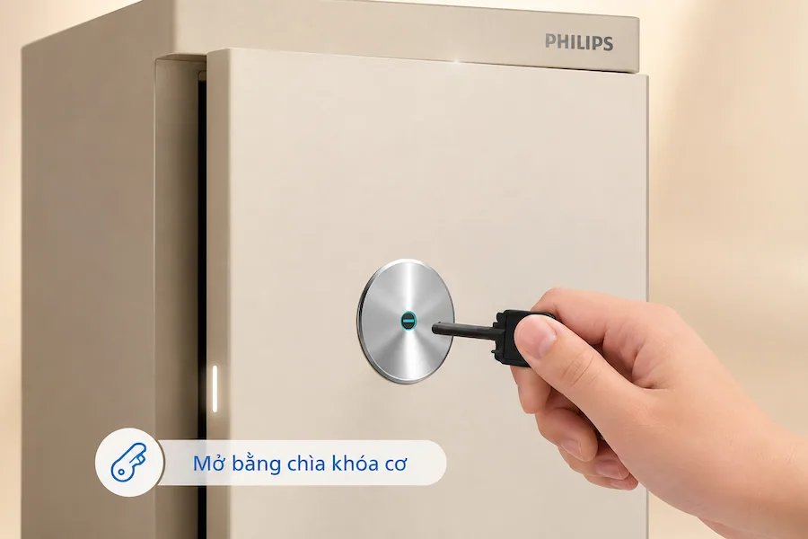 Két sắt Philips SBX602 được bố trí hài hòa trong không gian phòng ngủ hiện đại