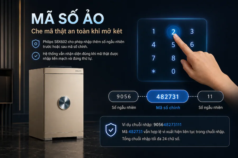 Hướng dẫn sử dụng mã số ảo trên Két sắt Philips SBX602