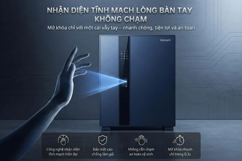 Két sắt thông minh Philips Valis hỗ trợ nhận diện tĩnh mạch lòng bàn tay trên các phiên bản tương ứng.