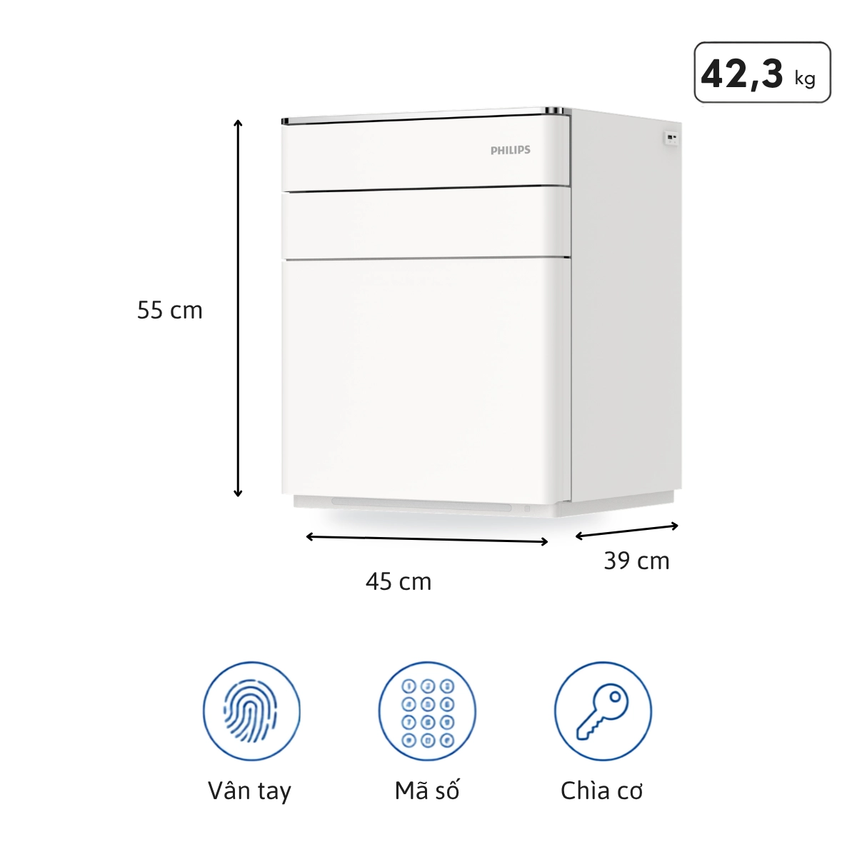 Két sắt Philips SBX302-5PC, kích thước 55 x 49 x 45 cm, khối lượng 42,3 kg
