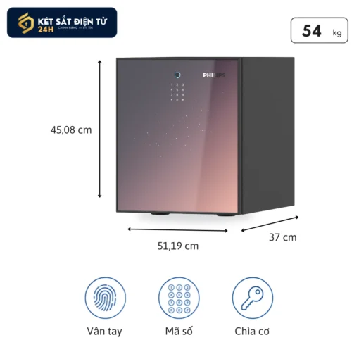 Két sắt chống cháy Philips SBX501-4C0, kích thước 45,08 x 51,19 x 37 cm, khối lượng 54 kg