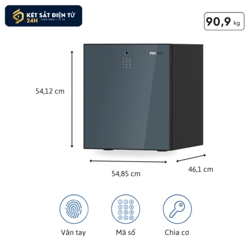Két sắt chống cháy Philips SBX501-5C0, kích thước 54,12 x 54,85 x 46,1 cm, khối lượng 90,9 kg