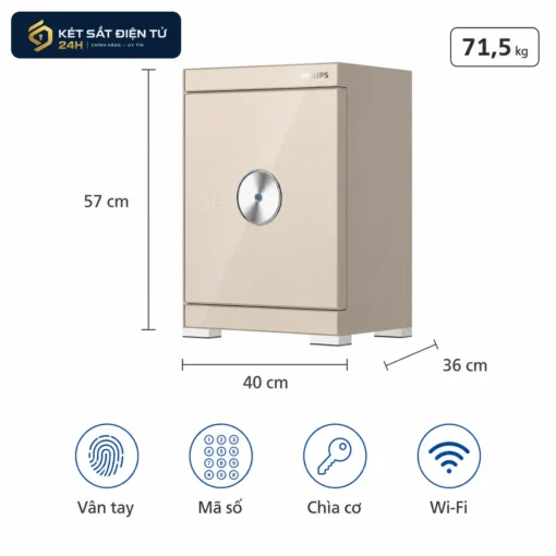 Két sắt Philips SBX602-5CU màu Vàng champagne, kích thước 57 x 40 x 36 cm, trọng lượng 71,5 kg
